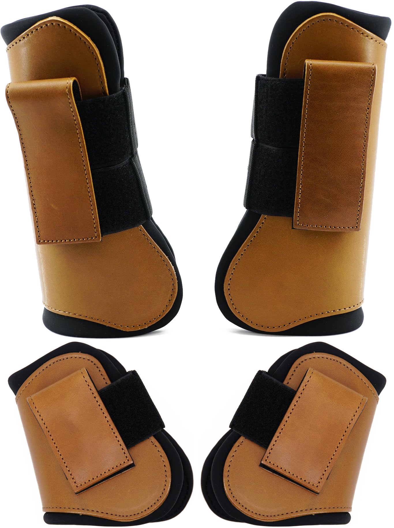 QMYBROW Horse Tendon Brushing Boots Open Front & Fetlock Boot, Brown, Cob (Medium)
