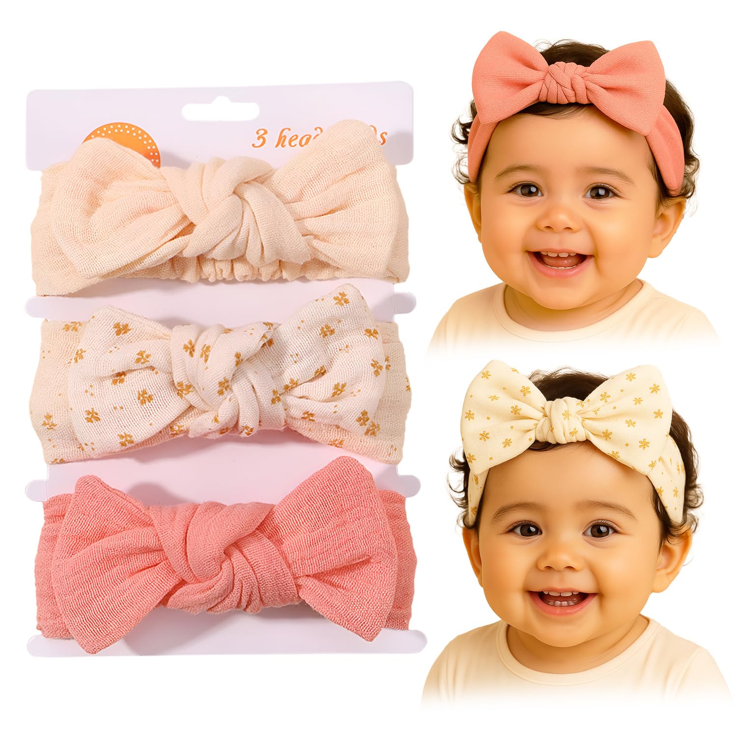3 Pcs Baby Headband Nylon Bow Soft Stretchable Hairband for Newborn Infant Toddler Kids For 0-3 Year (Type-C, Free Size)-image-7
