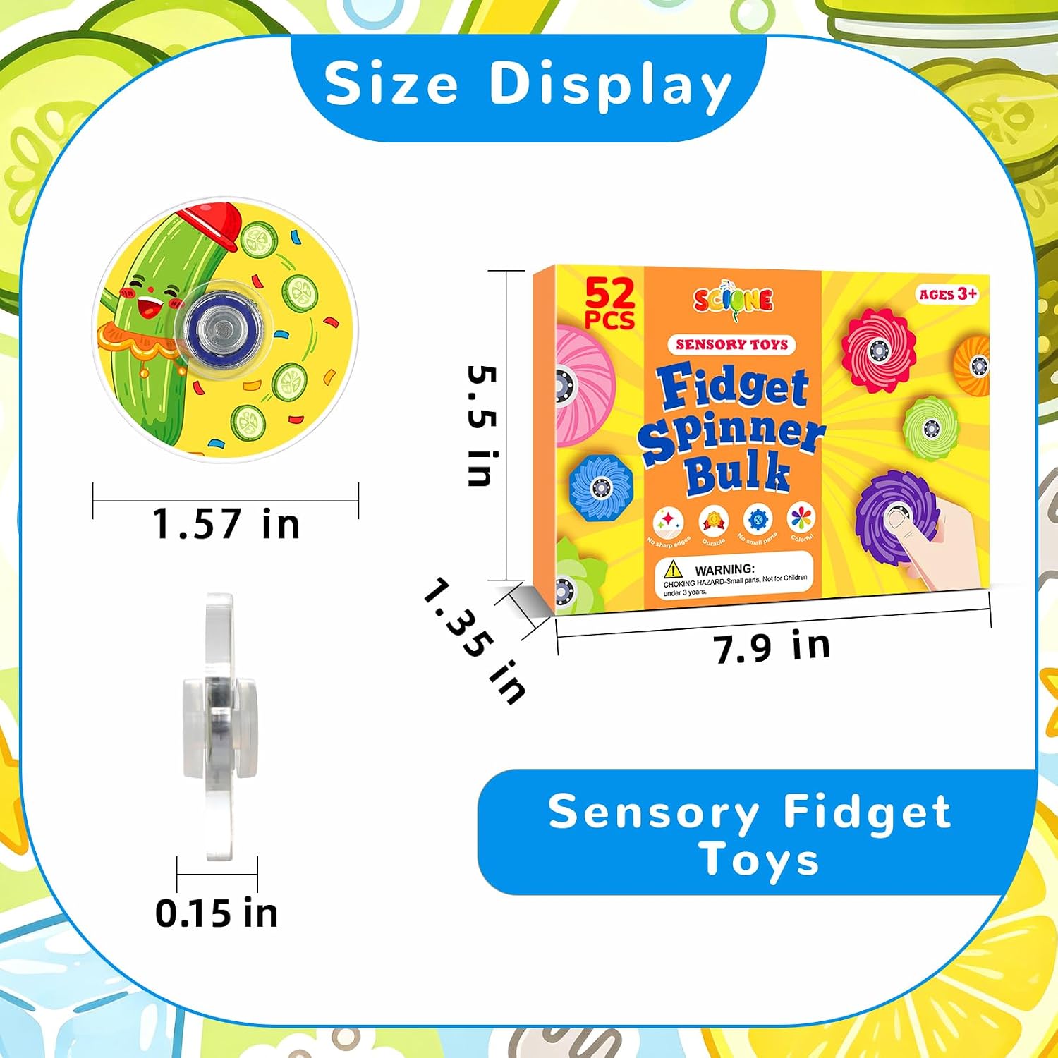SCIONE 52 Pack Funny Pickle Party Favors Fidget Spinner for Kids Birthday image 2