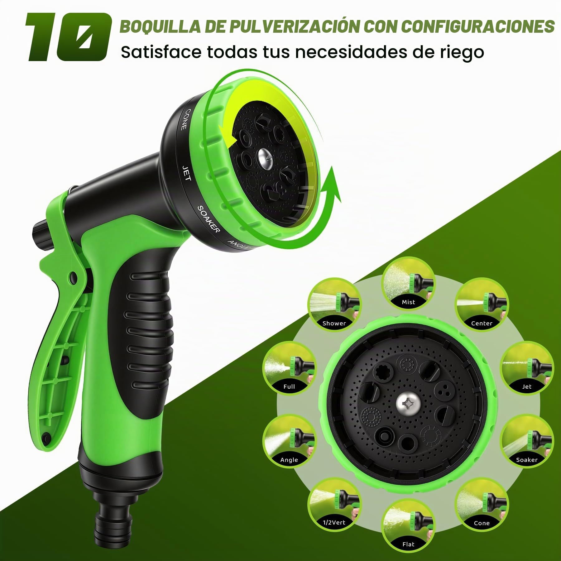 Manguera Jardin Extensible de 30 Metros, Manguera Jardin con Pistola Riego de 10 Funciones, Conectores de Latón 1/2" y 3/4" Antifugas, Ideal para Jardinería, Césped y Limpieza de Coches