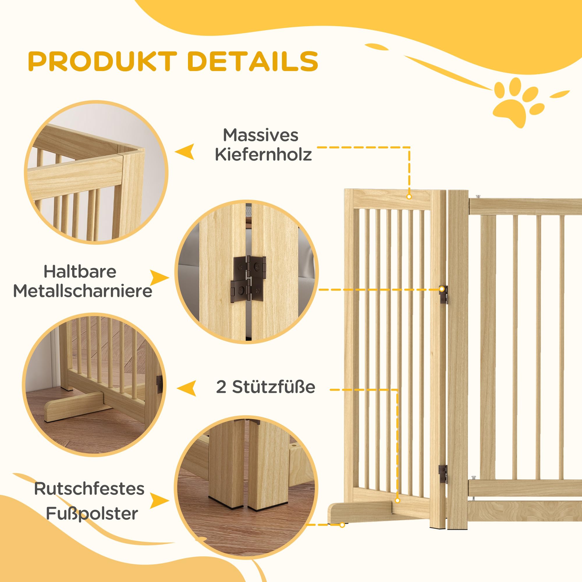 PawHut Griglia di Protezione Cane Autoportante 220 x 91 cm Legno