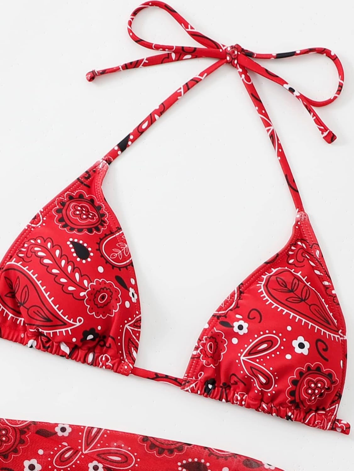 SOLY HUX Bikini Sets for Women Paisley Print Halter Triangle Bathing Suit 3 Piece Swimsuit with Sarong Cover Up