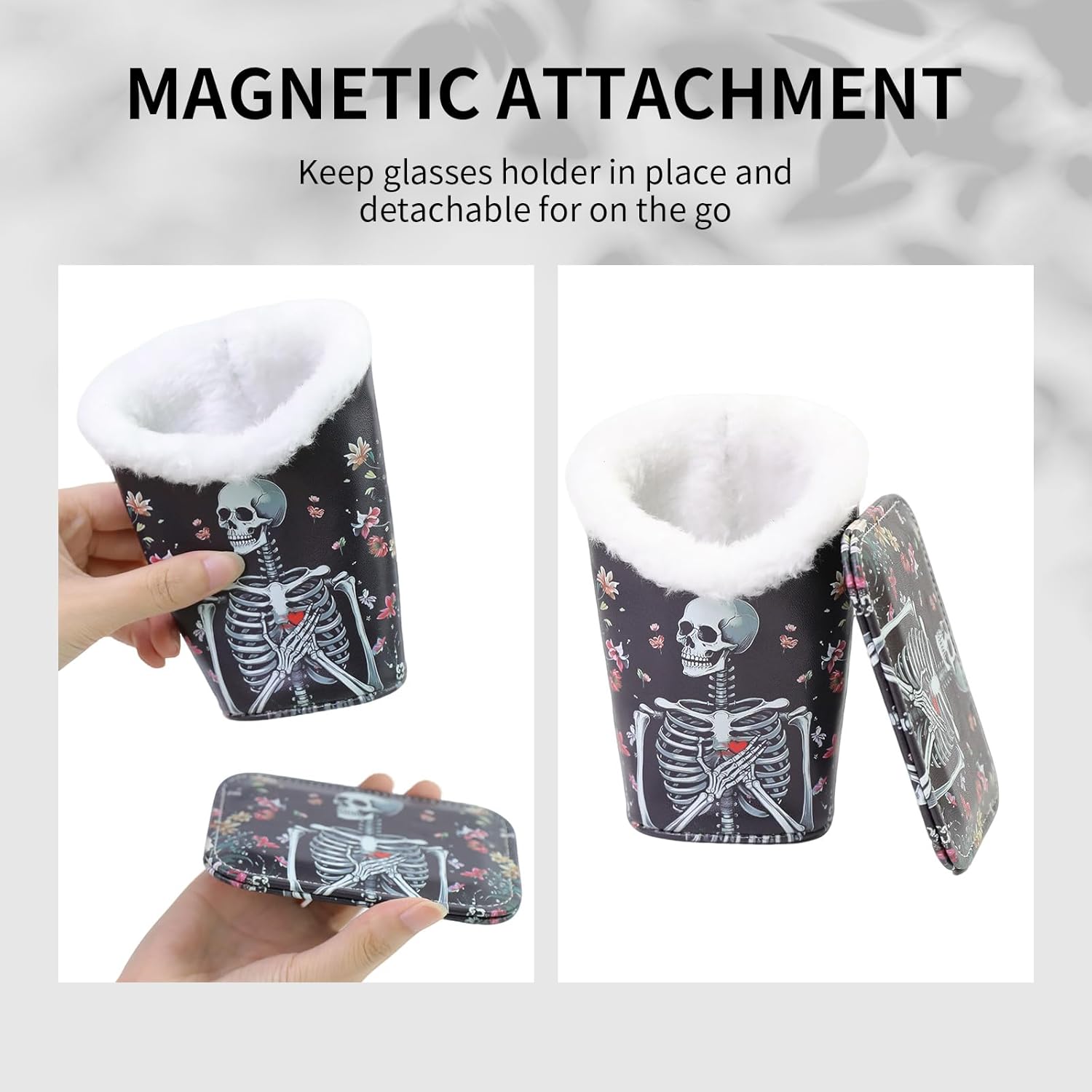 Plush Lined Eyeglasses Holder, Cute Magnetic PU Leather Glasses Stand Case for Women Men Kids - Image 3