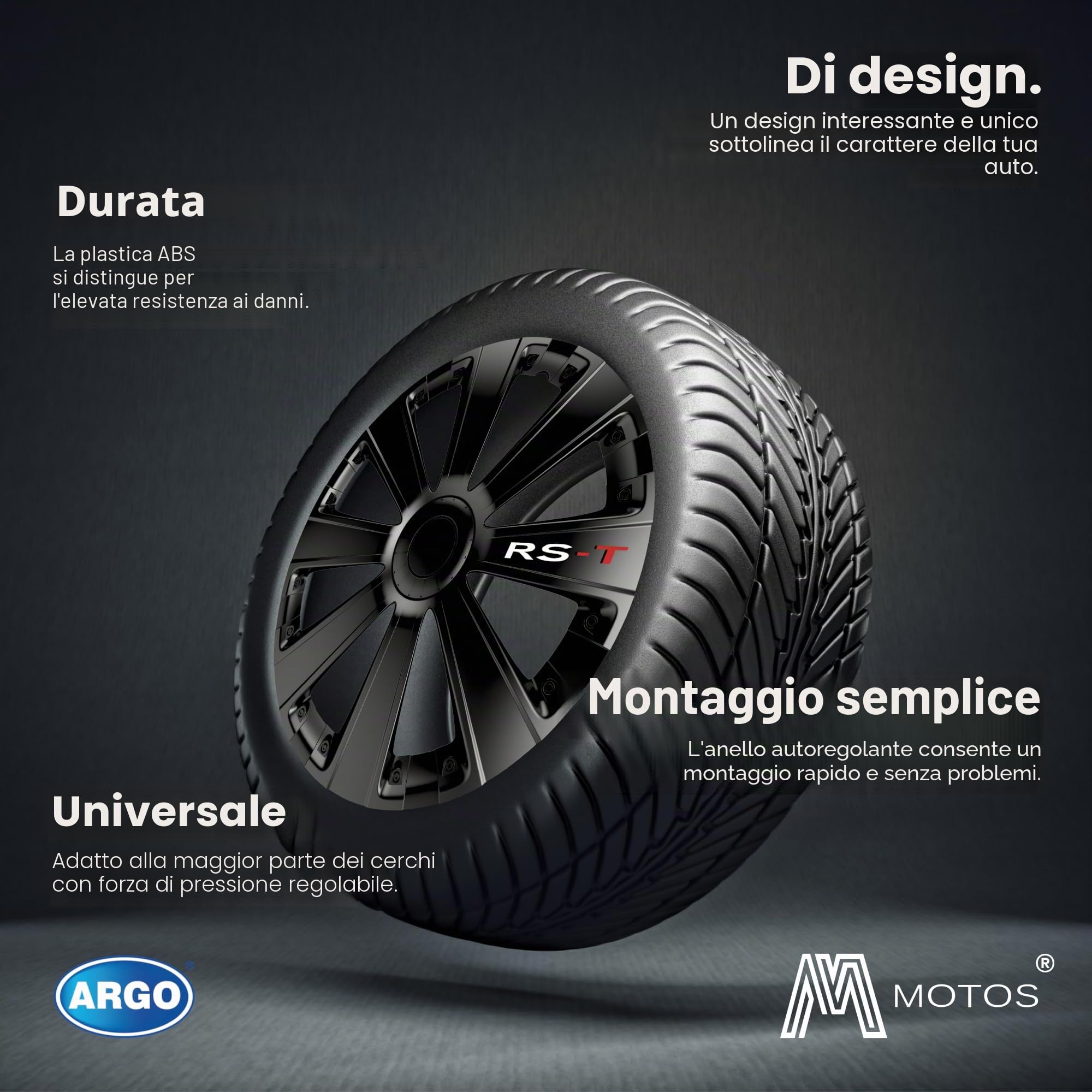 M MOTOS Set di 4 Copricerchi 16 pollici - Eliminate i graffi con questi copriruota flessibili e leggeri da 16 pollici. Facili da installare, non richiedono attrezzi e proteggono dallo sbiadimento!