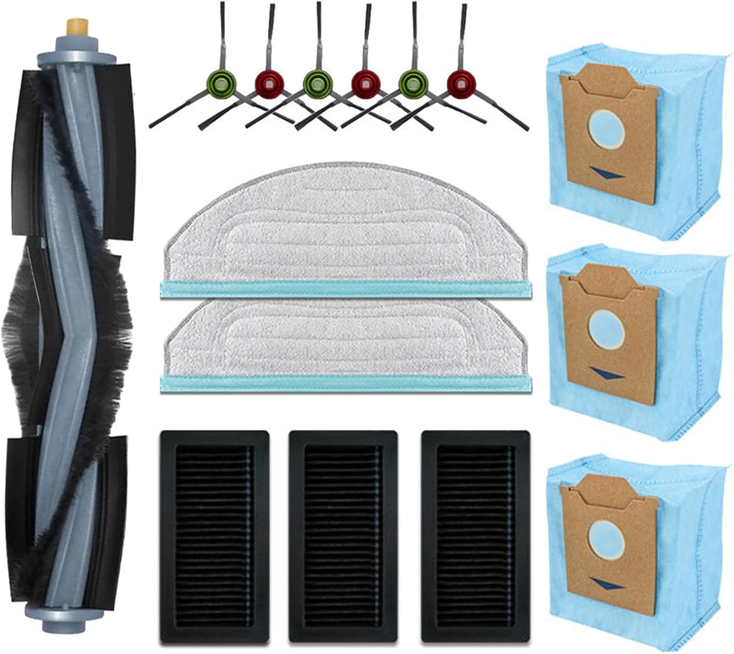 15 Pcs Accessories Kit Replacement for Yeedi Cube for Yeedi CC Robot Vacuum Cleaner, 1 Roller Brush 6 Side Brush 3 Filter 2 Mop Pad 3 Dust Bag