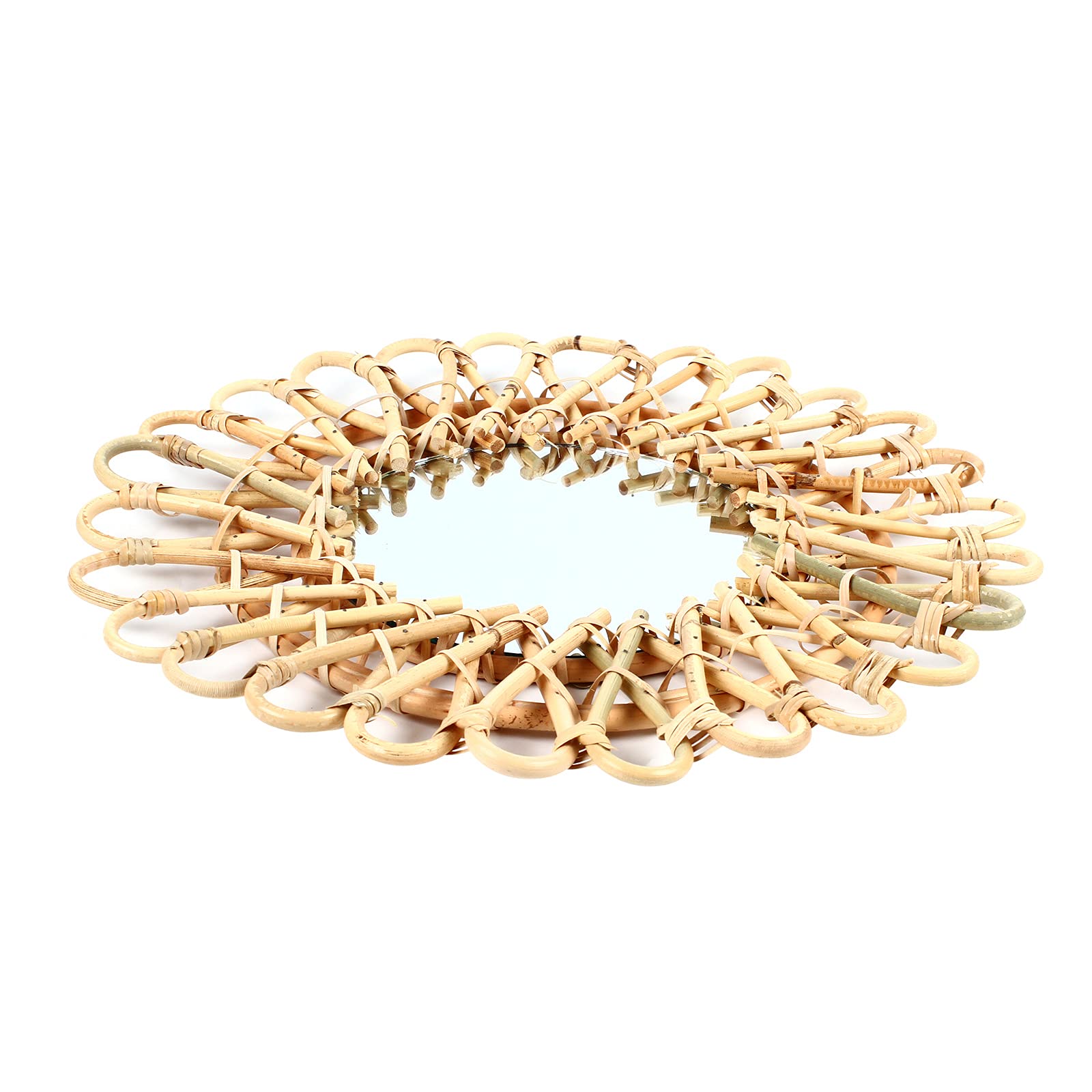 Espejo de pared redondo de ratán, 40 cm, estilo bohemio, escandinavo, decorativo, para salón, pasillo, baño, incluye kit de montaje