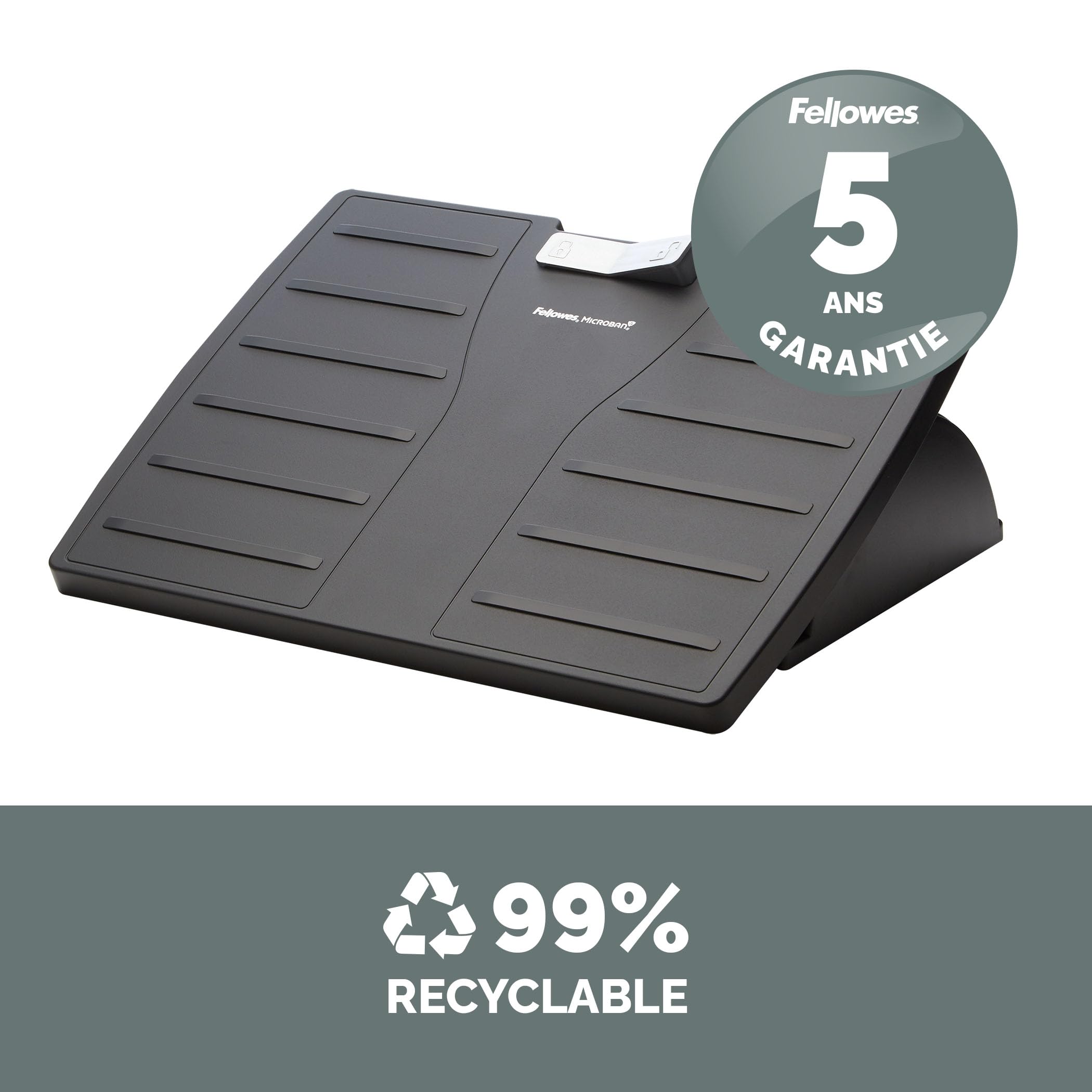 Fellowes Repose-pieds Office Suites, 3 hauteurs possibles, inclinaison jusqu'à 30°, protection antibactérienne Microban, noir