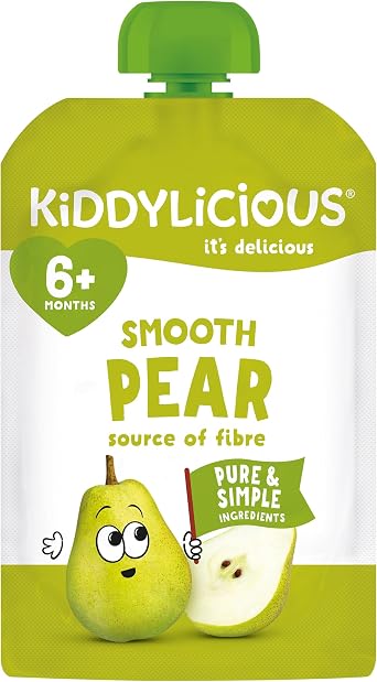 Kiddylicious Smooth Pear Fruit Pouches - Suitable for 6+ Months - 6 Pack