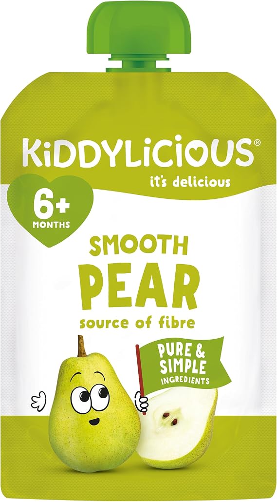 Kiddylicious Smooth Pear Fruit Pouches - Suitable for 6+ Months - 6 Pack