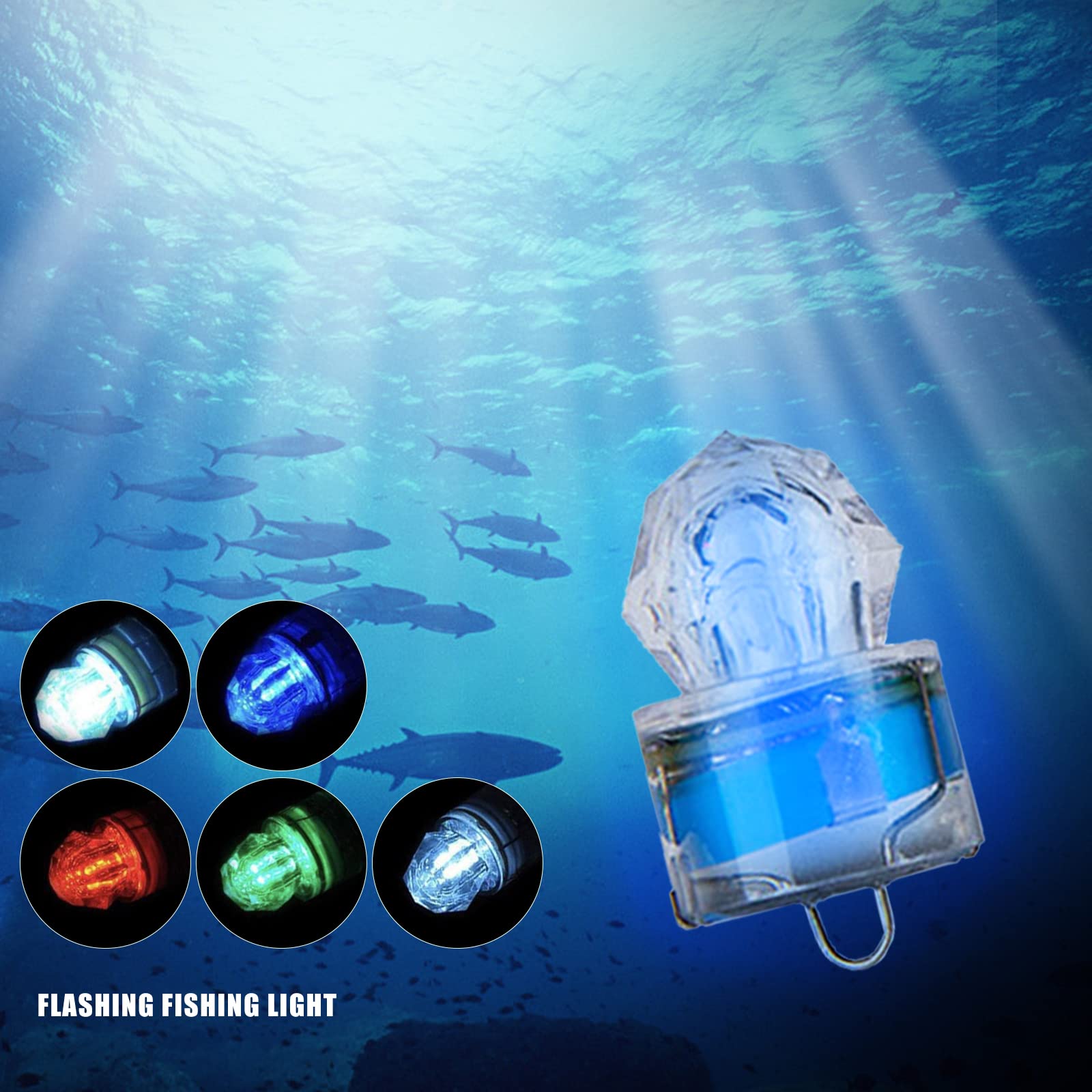 15 luces de pesca de caída profunda, señuelo tubular de diamante, luz estroboscópica LED intermitente colorida luz de pesca subacuática luz de pesca para agua salada, agua dulce, lubina, halibut,