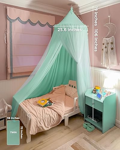 Vista 13 de Toldo de cama grande con luces de estrellas, toldo de doble capa para cama, tienda de campaña de princesa para habitación de niñas, toldo