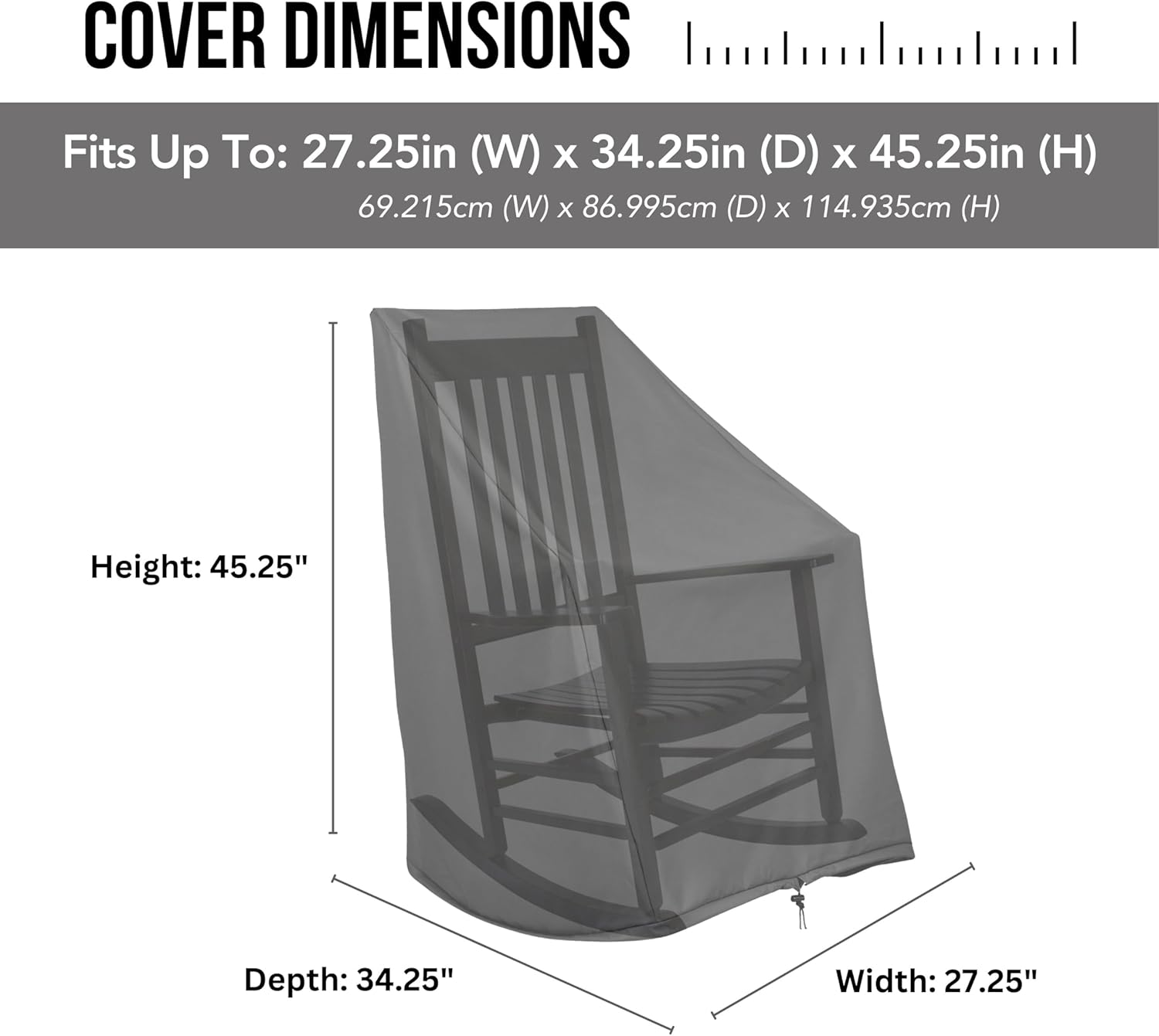 Shine Company Weatherproof Outdoor Rocking Chair Cover Set of 2, 100% Woven Polyester, Elastic Cord with Toggle, Black, 2-Pack