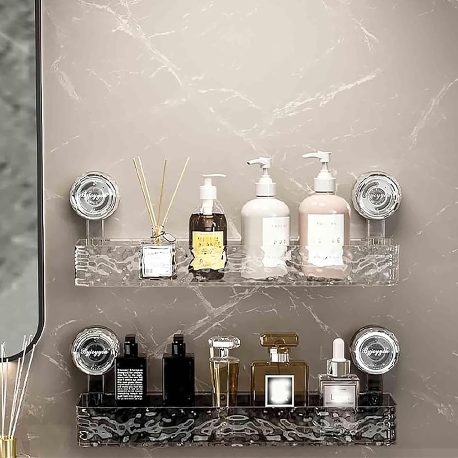 Raidley No Drill Clear Wall Caddy, Raidley Bathroom Storage Shelf, Drill-Free Removable Storage, No-Drill Clear Wall Caddy Suction Cup Storage (A+C)