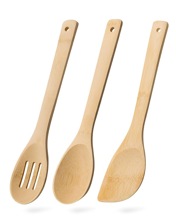 Hefild Wooden Spoons for Cooking, 3PCS Wooden Utensil Set Includes Slotted Spoon, Wooden Spoon & Wooden Spatula, Bamboo Cooking Utensils for Non-Stick Pans, Natural Bamboo Utensils by Hefild - Used condition - US$8.25