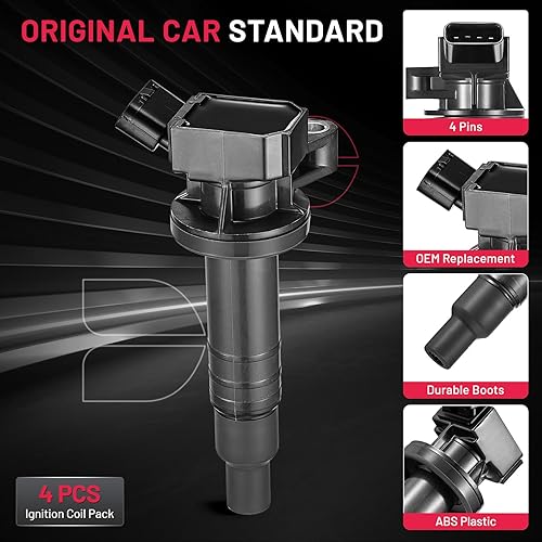 Vista 114 de BDFHYK Paquete de bobinas de encendido UF596 y bujías de iridio 93501 compatibles con Toyota Corolla 2009 2010 2011 2012 2013 Toyota Prius Matrix