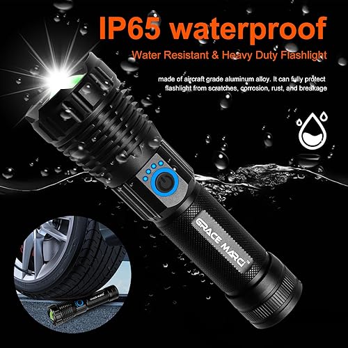 Miniatura 6 de Linternas recargables de alto lúmenes, súper brillante, 50000 lúmenes, potente linterna y linterna táctica con caja de regalo, 5 modos, impermeable,