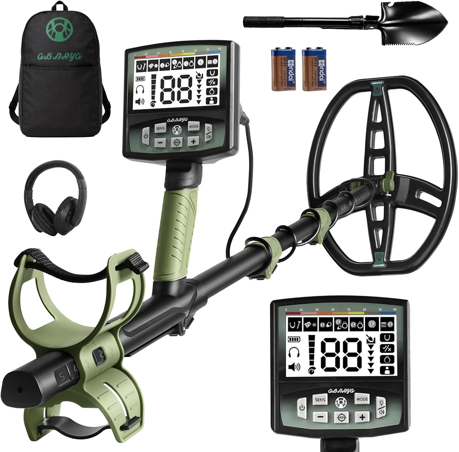 Gbnryg olive green professional metal detector with backpack and headphones