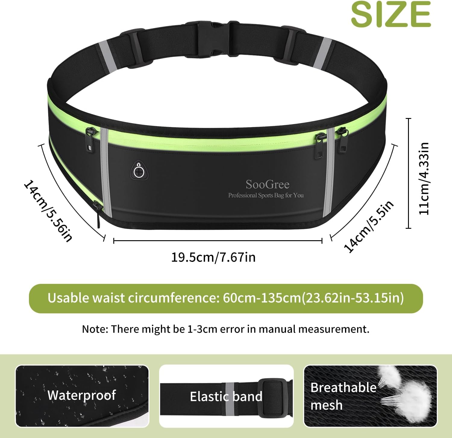 Men Women Running Belt Fanny Pack,Reflective Workout Sport Waist Pack Bag,Running Phone Holder Belt with Water Bottle Holder, Ideal for Running,Walking,Cycling,Gym Workouts (GSP1189-Black) - Image 2