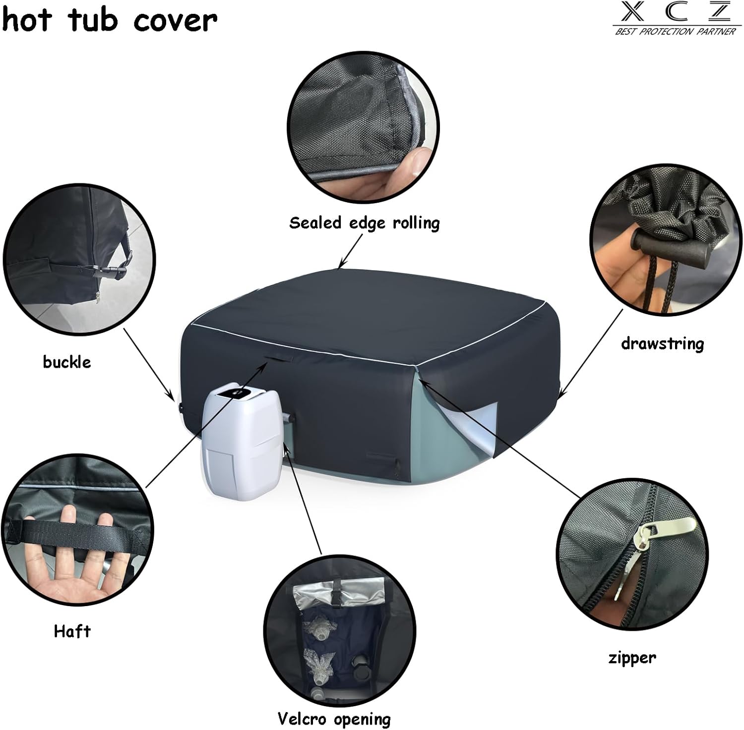 XCZ Portable Hot Tub Cover, Inflatable Hot tub Full Coverage - Waterproof, Sun Protection, dust Proof, Suitable for 71 "Inflatable hot tub spa,Square (Black, Cover only)