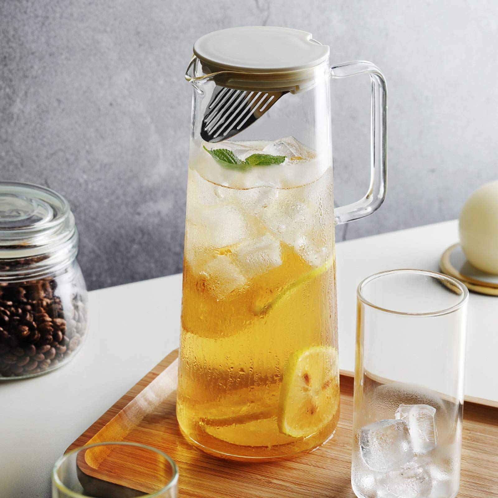 caihuashopping Fruchtsaft Krug Glaskrug mit großem Kapazität mit Deckel und Griffglaskaräken für den Haushaltsnutzung Nicht-Tropf leicht zu reinigen (1000 ml / 1500ml) Wasserkrug (Size : 1L)
