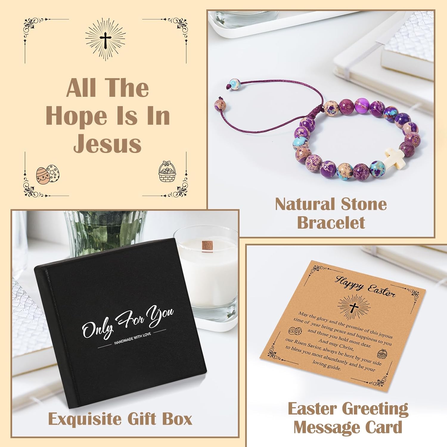 LURLIN Cross Bracelet Christian Gifts for Women - Cross Beaded Bracelets, Natural Stone Christian Religious Jewelry Gifts for Women Men, Jesus Bracelet - Image 2