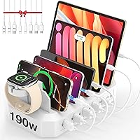 Vista 1 de [2026 Upgrade] 190W Fast Charging Station for Multiple Devices【Certified Safer Charging】 6 Port USB Charger Station - Multi-Device Charging Dock