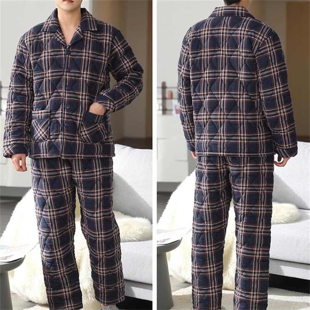 Middle-aged Three Layer Home Clothes Cotton Pajamas Men Winter Thick