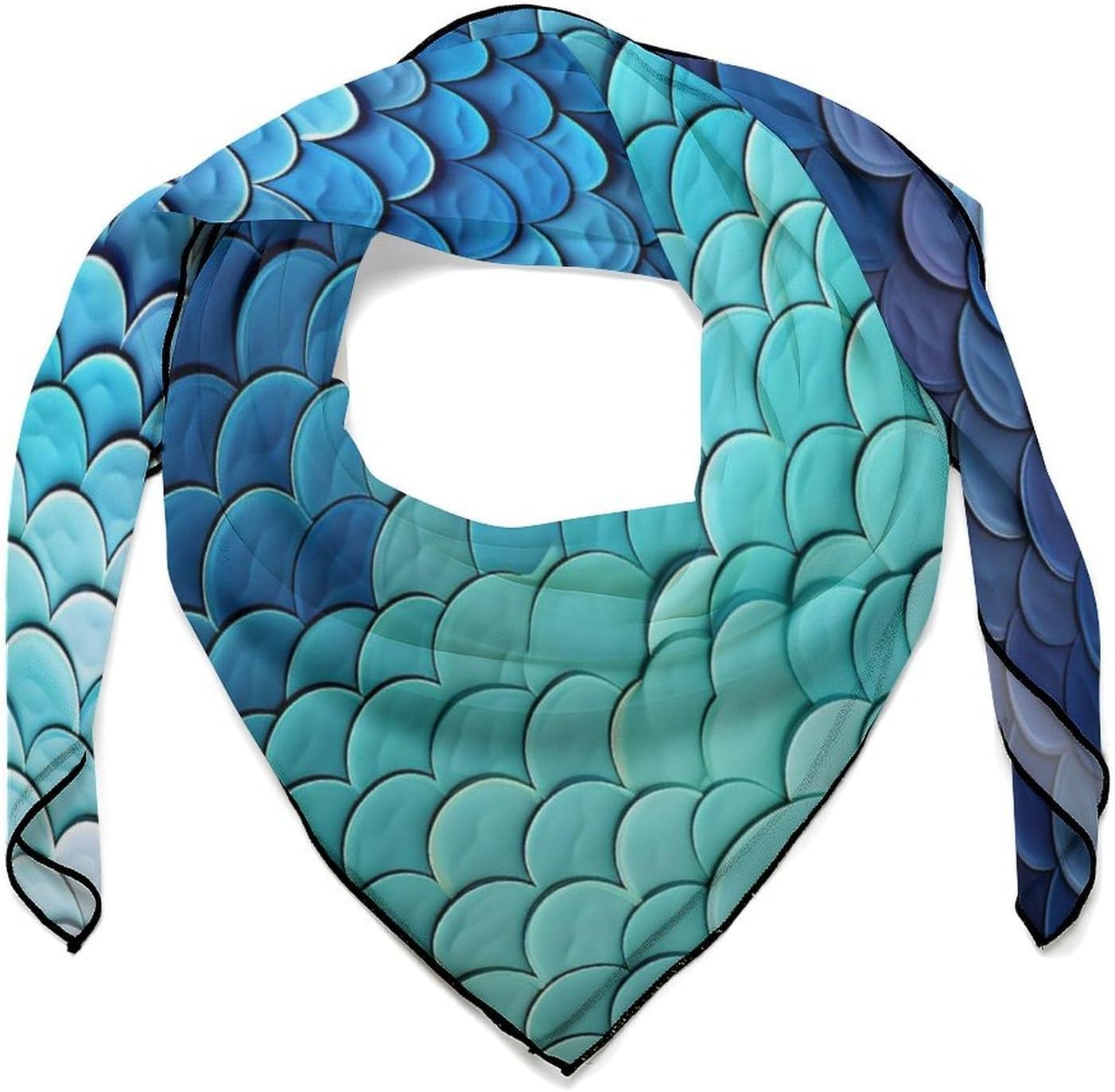 Blue Mermaid Fish Scale Hair Scarf for Women, Lightweight Square Head Shawls for Men, Fashion Neckerchief for Travel, Hair Bandanas, Silk Satin Neck Scarf for Sleeping, 27 Inches