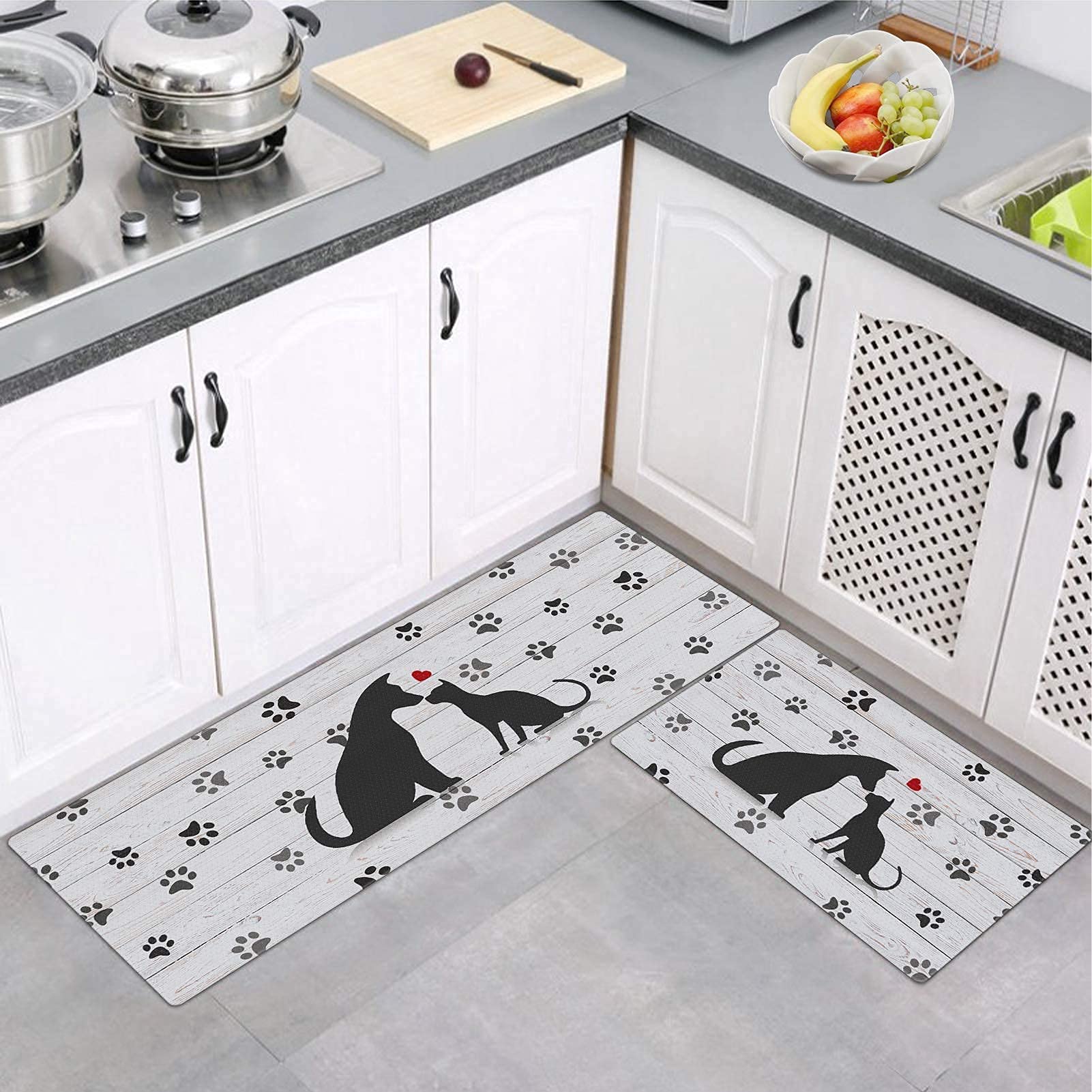 Amazon.com: Floor Comfort Mats 2 Pieces Anti Fatigue Kitchen Rugs PVC  Leather Waterproof Oil Proof Runner Rug Non Skid Washable Kitchen Rugs and  Mats Standing Mat -Cat Design 17"x 47"+17"x 27" :