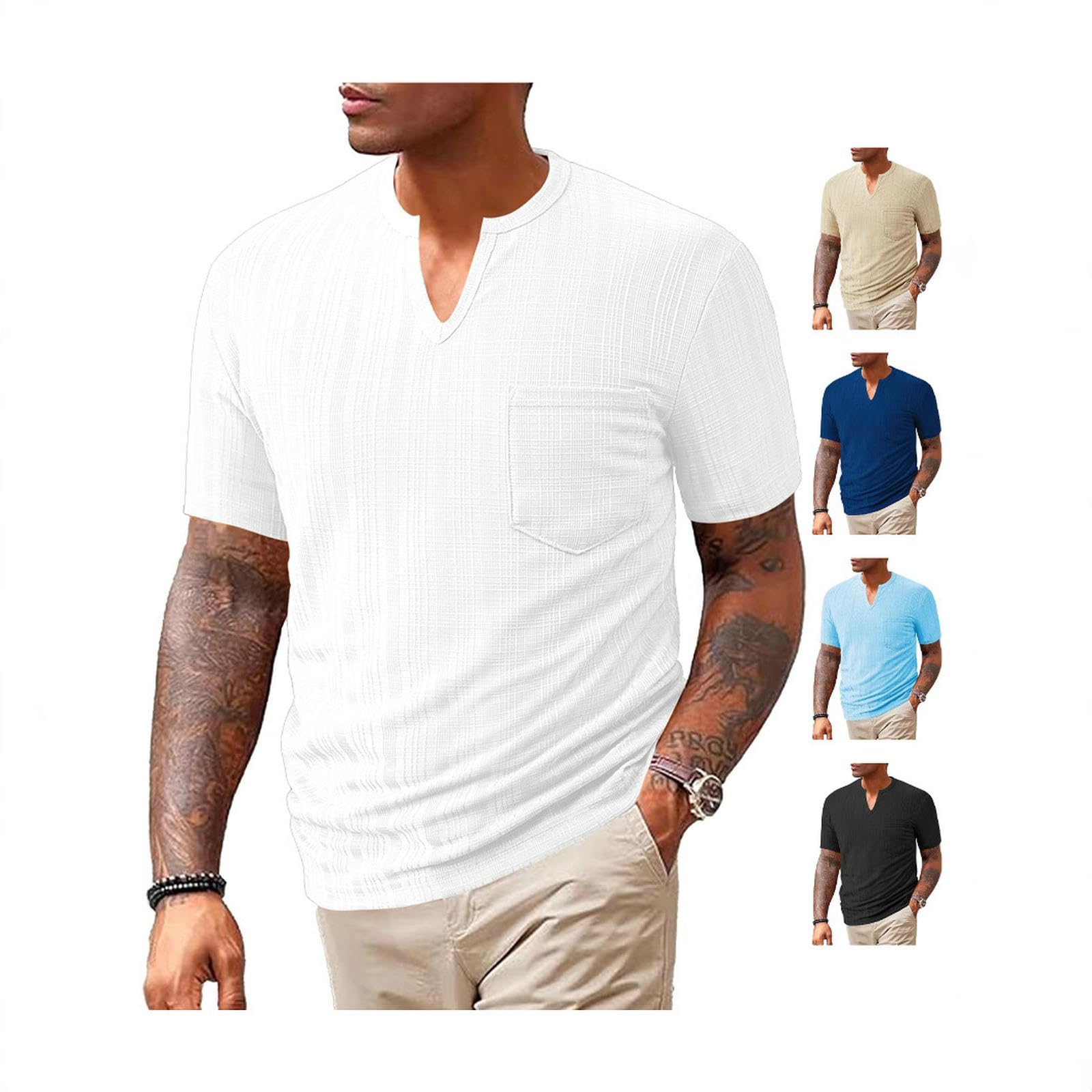 Męskie T-Shirty Letnie sportowe T-Shirts - Breathable Loose Fit V-Neck Short-Sleeve Running Top For Casual & Leisure Wear