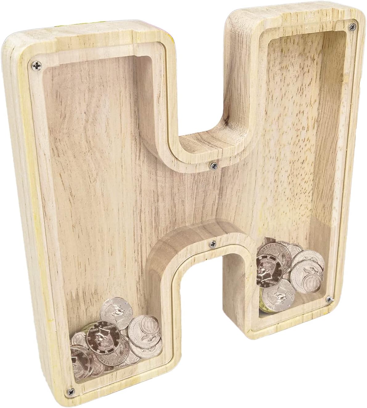 FixtureDisplays® First Name Initial Personalized 7" Tall Wooden Kids Letter Piggy Bank Custom Name Coin Bank, Wood Alphabet Letter Bank Money Box Birthday Home Decoration - Letter "H" 15553-H-NEW-1D