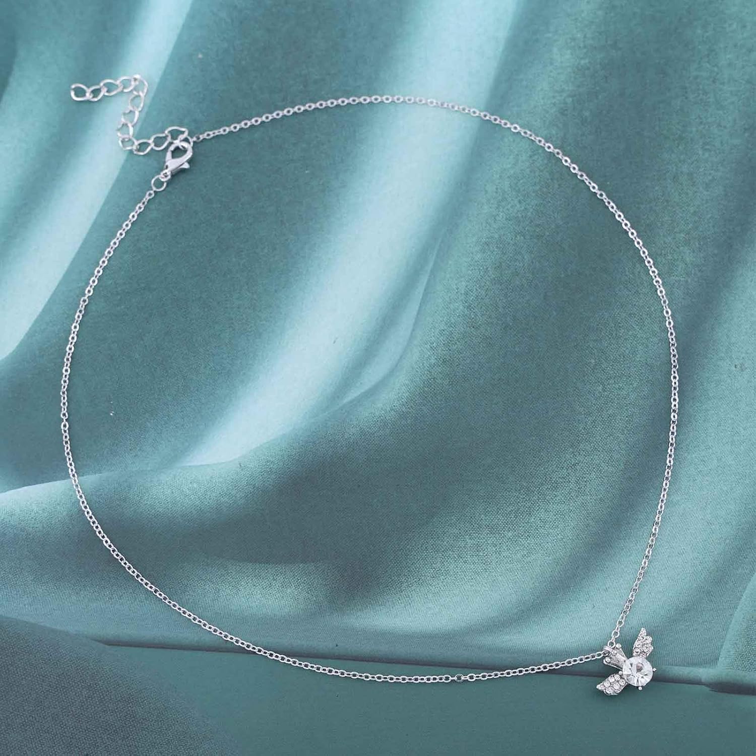 YienDoo Funky Crystal Pendant Necklaces Choker Silver Vintage Angel Wing Crystal Necklace Statement Tiny Rhinestone Crown Necklace Charm Wedding Crystal Necklace Jewelry for Women - Image 5