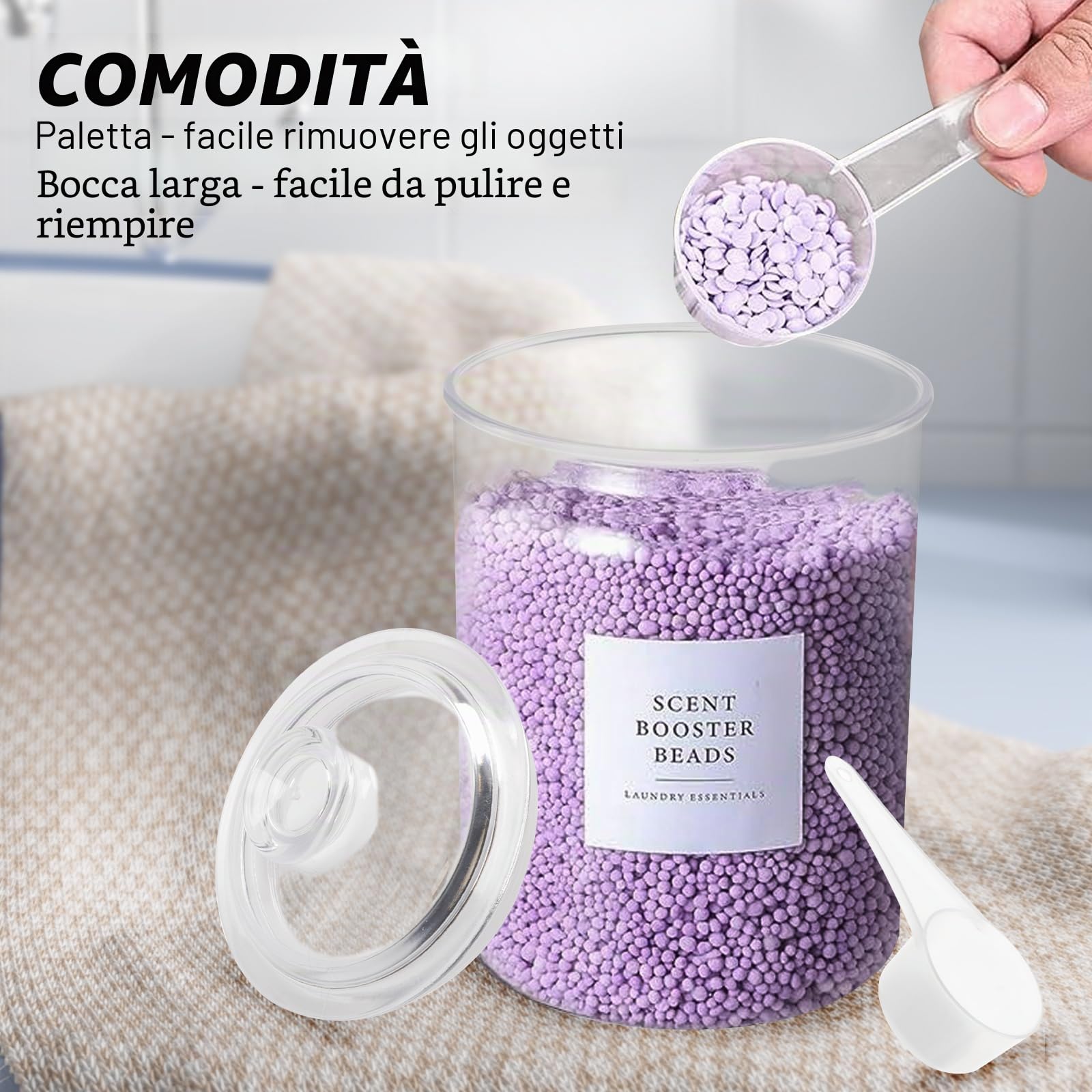 4 Pezzi Contenitore Detersivo Polvere, Grandi Contenitori per Capsule per Il Bucato, Dispenser Detersivo Lavatrice in Plastica, con Adesivi e Cucchiai per Lavaggio in Polvere, Fogli di Detersivo