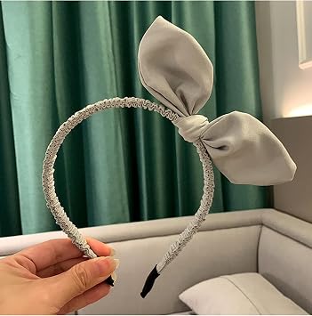 Womens Headbands,Hair Bands, Xiaoxiangfeng Bow Headband Sweet and Versatile Girl Thin Edge Non-Slip Hairpin net red New Solid Color Headband, Gray Color Grey