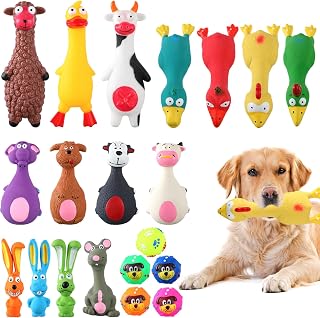 Shappy 20 Pcs Squeaky Dog Toys, Latex Rubber Dog Toys Bulk Soft Squeak Chew Balls Assorted Animals Puppy Fetch Interactive Play for Medium Large Pets(Novel)