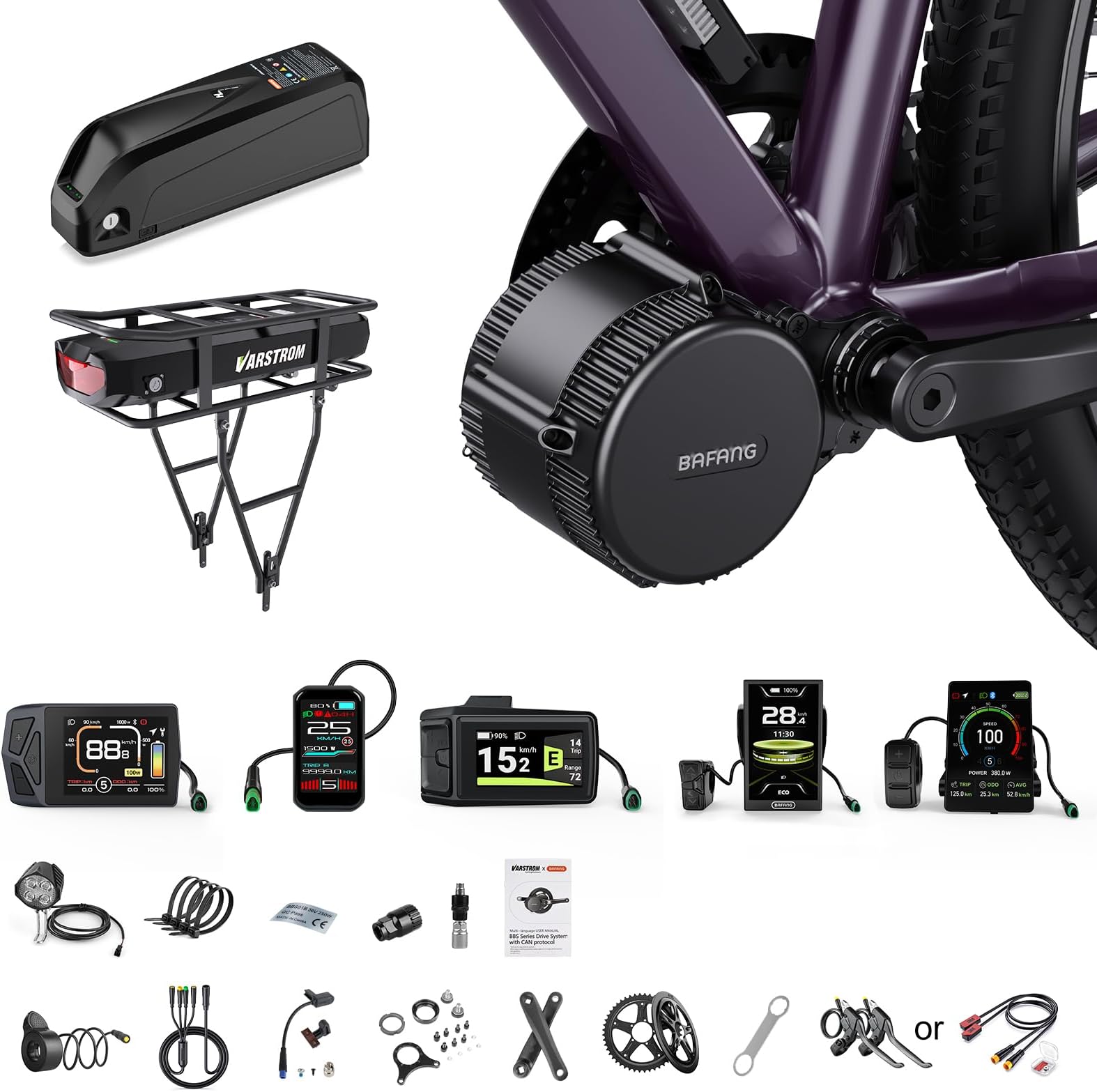BBS02B BBS-HD 48V 750W/1000W Mid Drive Kits Mid Motor Ebike Conversion Kits with Chainring, Display & Battery Option