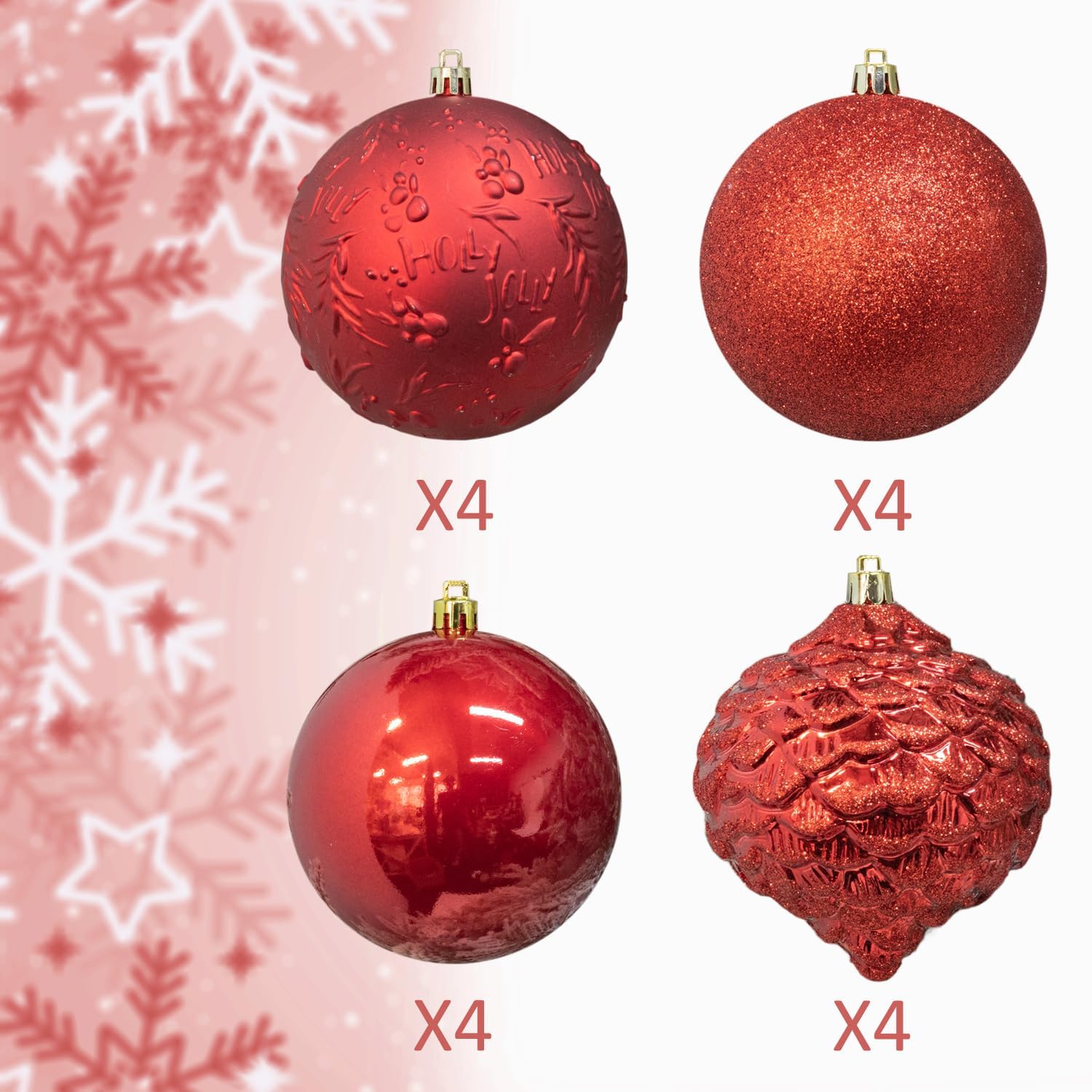 KI Store Large Red Christmas Balls 4-Inch 16pcs Shatterproof Christmas Tree Ball Ornaments Decorations for Xmas Trees Wedding Party Home Decor