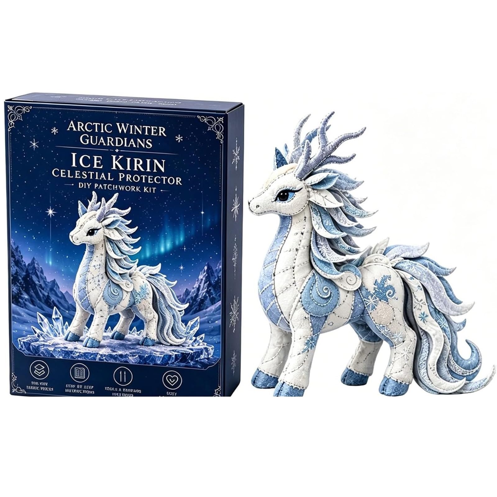 Arctic Winter Guardians DIY Patchwork Kit Arctic Winter Guardians DIY Patchwork Kit, Felt Animal Sewing for Beginners, 3D Stuffed Animals Mythical Creature(Ice Kirin 01)