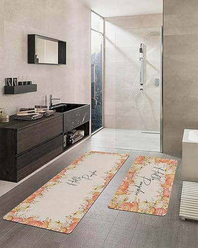 Miniatura 8 de Elegante tapete de baño con diseño de calabazas y flores, antideslizante, de secado rápido y absorbente, de tierra de diatomeas, para fregadero de