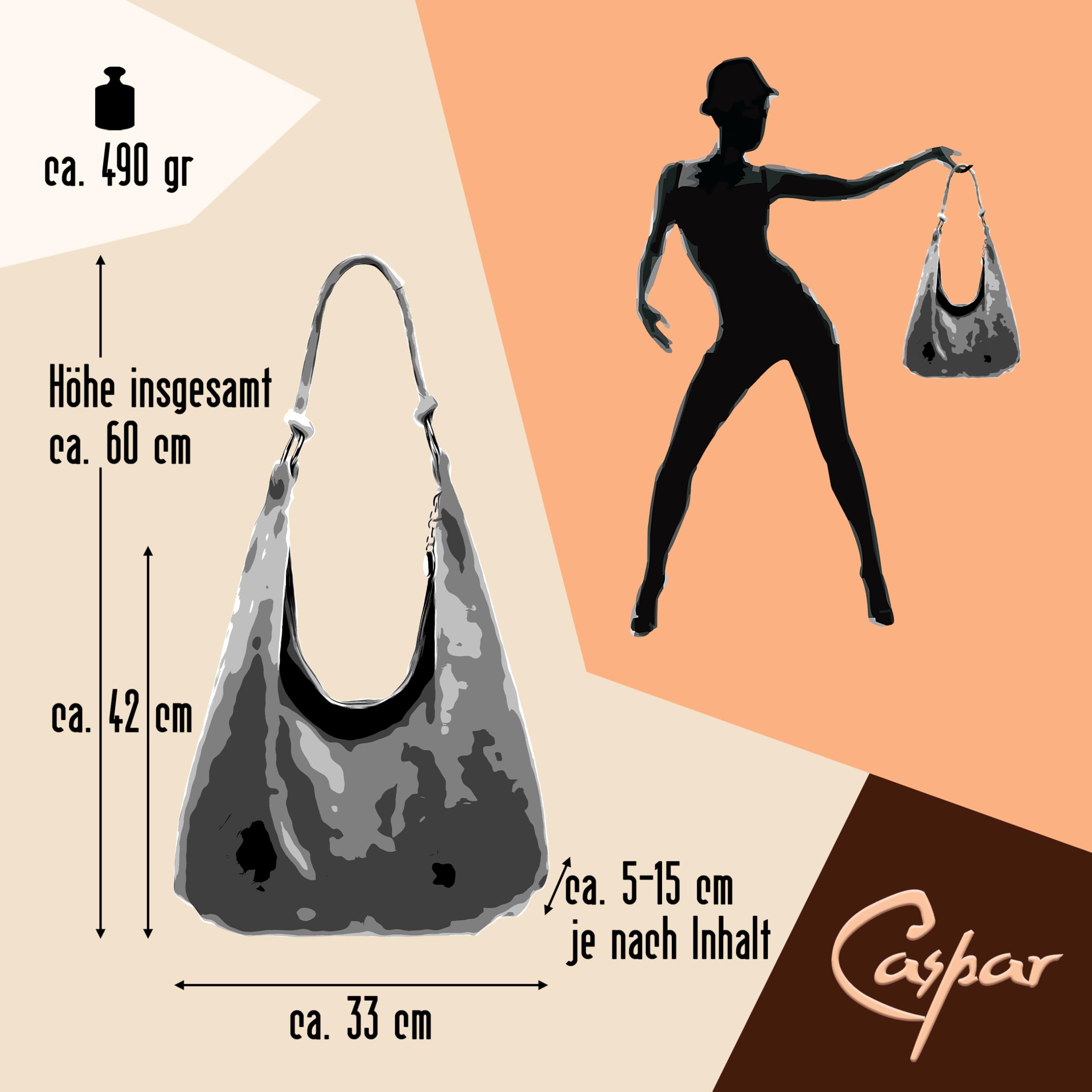 Caspar Große Damen Vintage Veloursleder Tasche Samtweiche Schultertasche aus Leder - CLASSIC LINE - Modell No.617 - Made in Italy