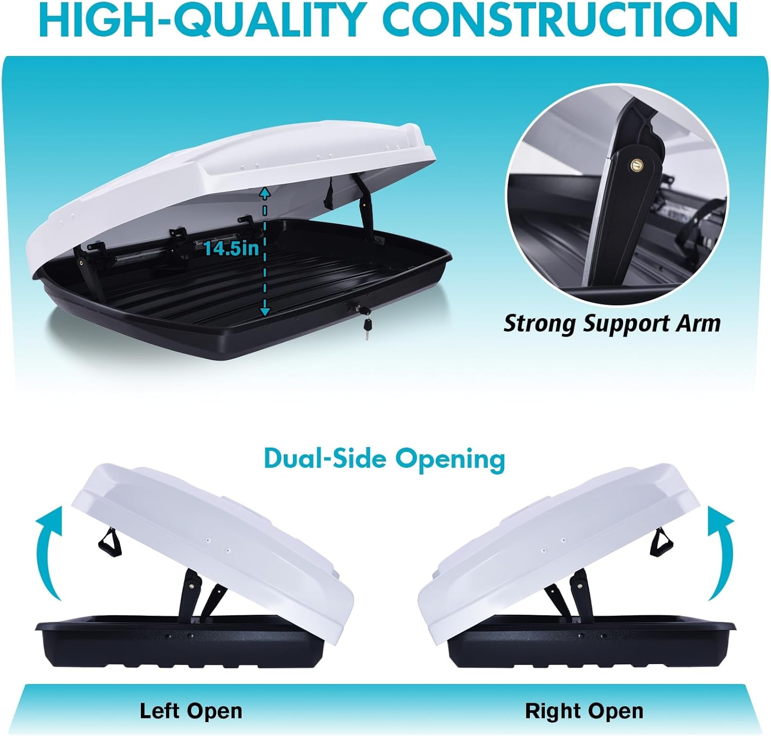 Rooftop Cargo Carrier Hard Shell, Dual-Side Opening Car Roof Cargo Box with Security Key, 150LBS Capacity, Car Roof Cargo Carrier for 17.1" to 34.8" Wide Crossbar Rack