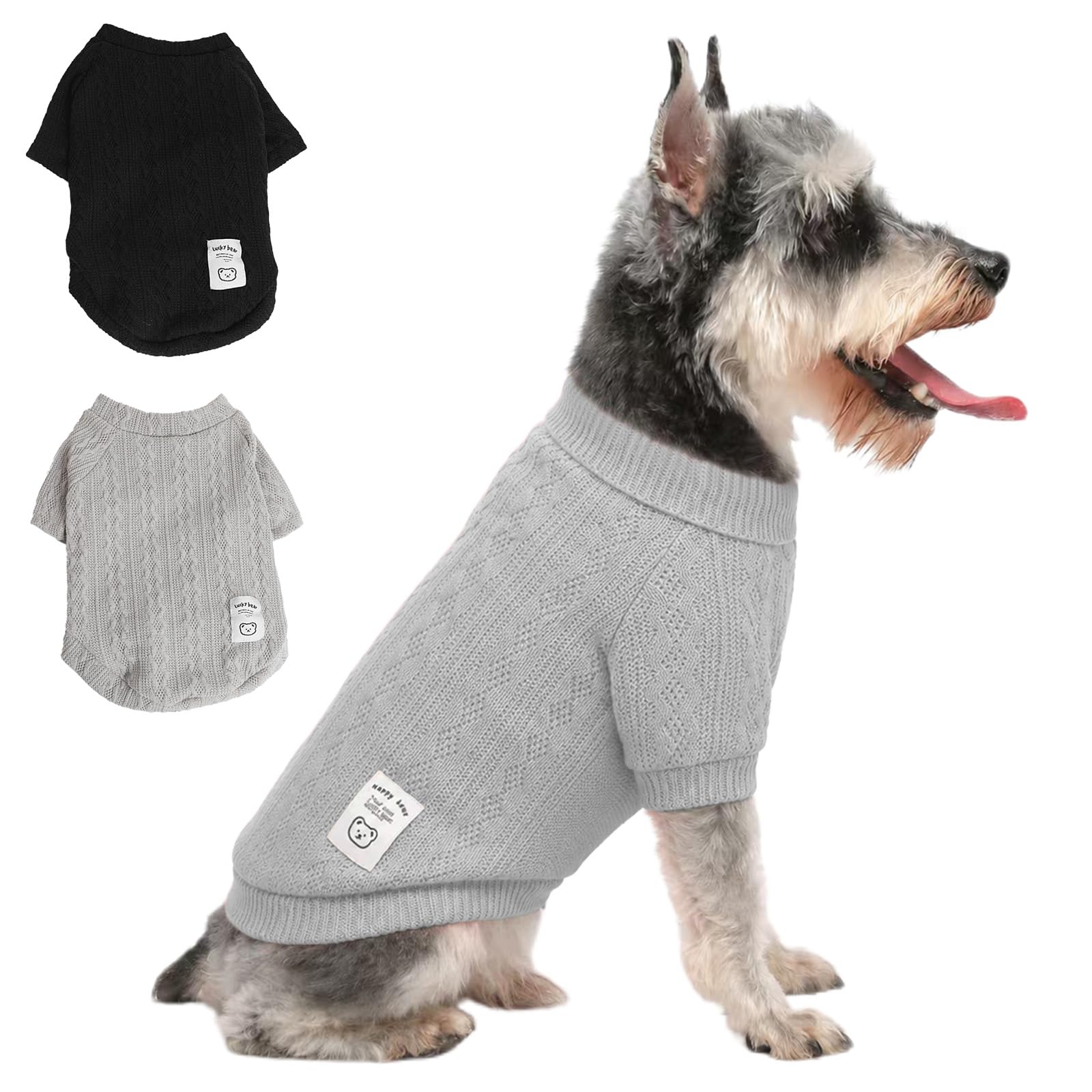 2PCS Dog Jumpers Knit Puppy Sweater Cozy Pet Clothes for Small Medium Dog Cat Autumn Outfit (Black+Gray, XS)