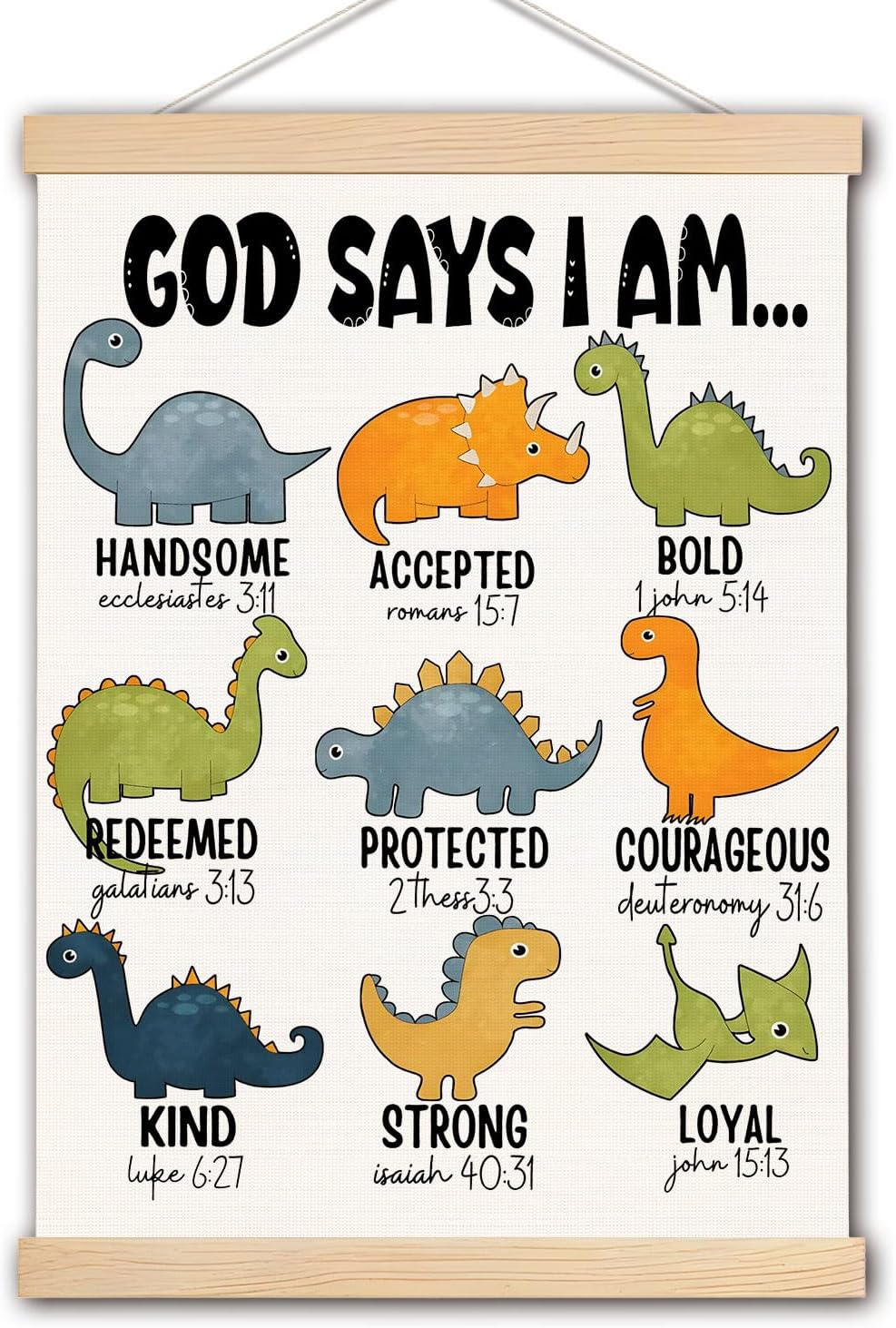 DNEULYR Dinosaur Wall Decor, God Says I am Nursery Wall Art With Wooden Poster Hanger, Dinosaur Room Decor for Boys, Toddler Little Boy Room Bedroom Nursery Decor, 12×16 Inch