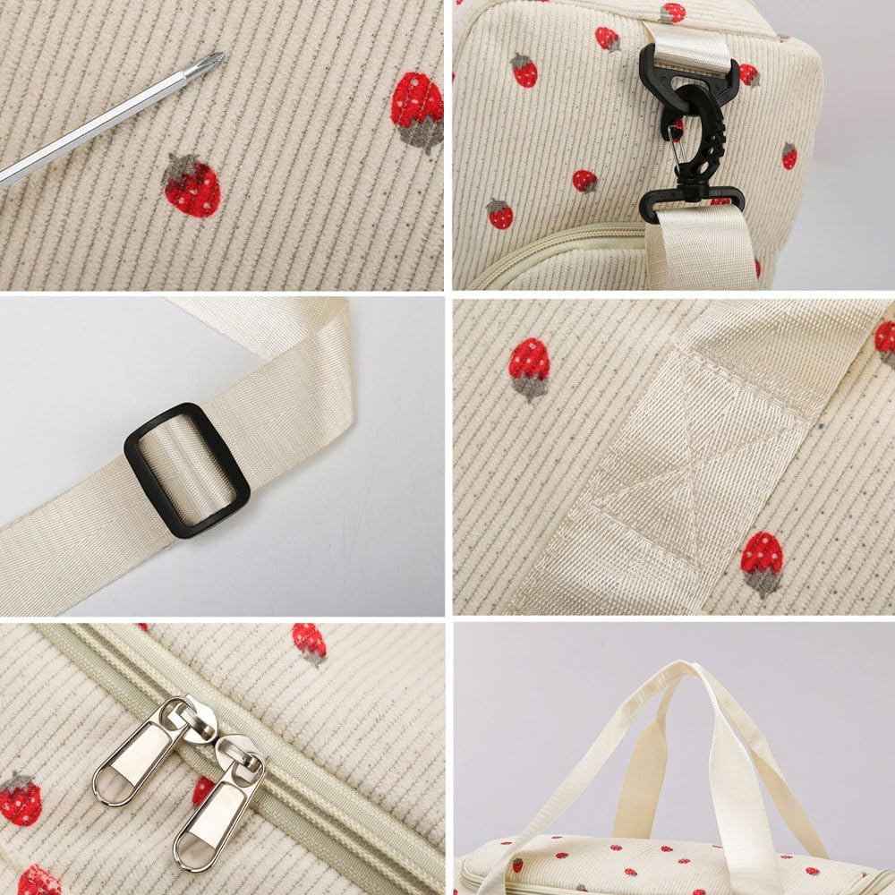 Strawberry Duffle Bag Girls Kids Corduroy Cute Gym Bag with Shoes Compartment & Wet Pocket Kids Sports Overnight Travel Weekend Bag (brown) - Image 7