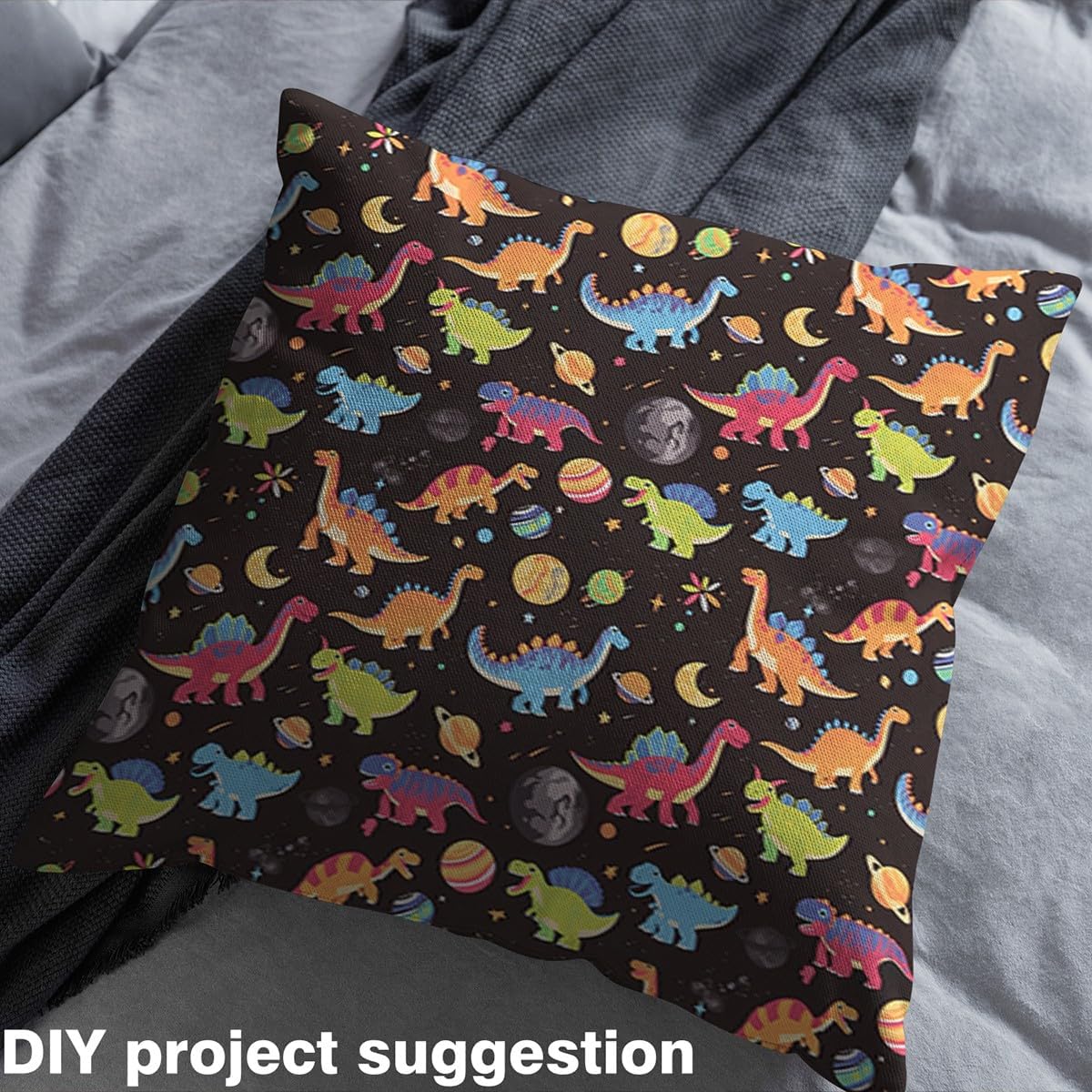 Feelyou Cartoon Dinosaur Fabric by The Yard 2 Yards Outer Space Upholstery Fabric for Chairs for Kids Boys Girls Kawaii Dinosaur Decorative Waterproof Outdoor Fabric Universe Planet Outdoor Fabric