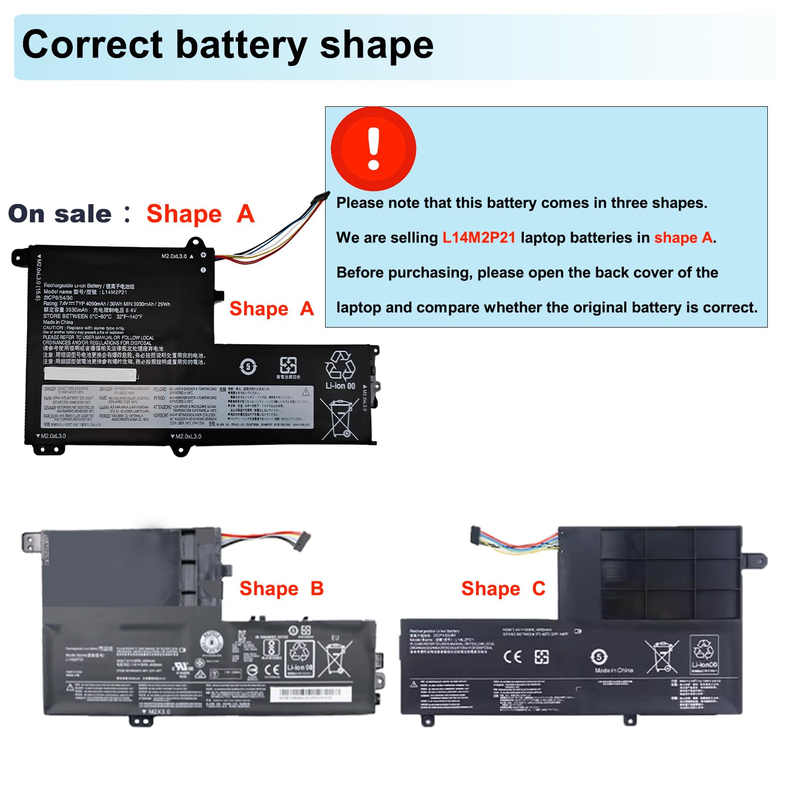 Lcenerga L14M2P21 Laptop Battery Replacement for Lenovo IdeaPad 330S-14AST 330S-14IKB 330S-15ARR 330S-15AST 330S-15IKB Series L14L2P21 5B10Q39203 5B10Q39204 5B10Q39206 5B10W67199 7.4V 30Wh 4050mAh