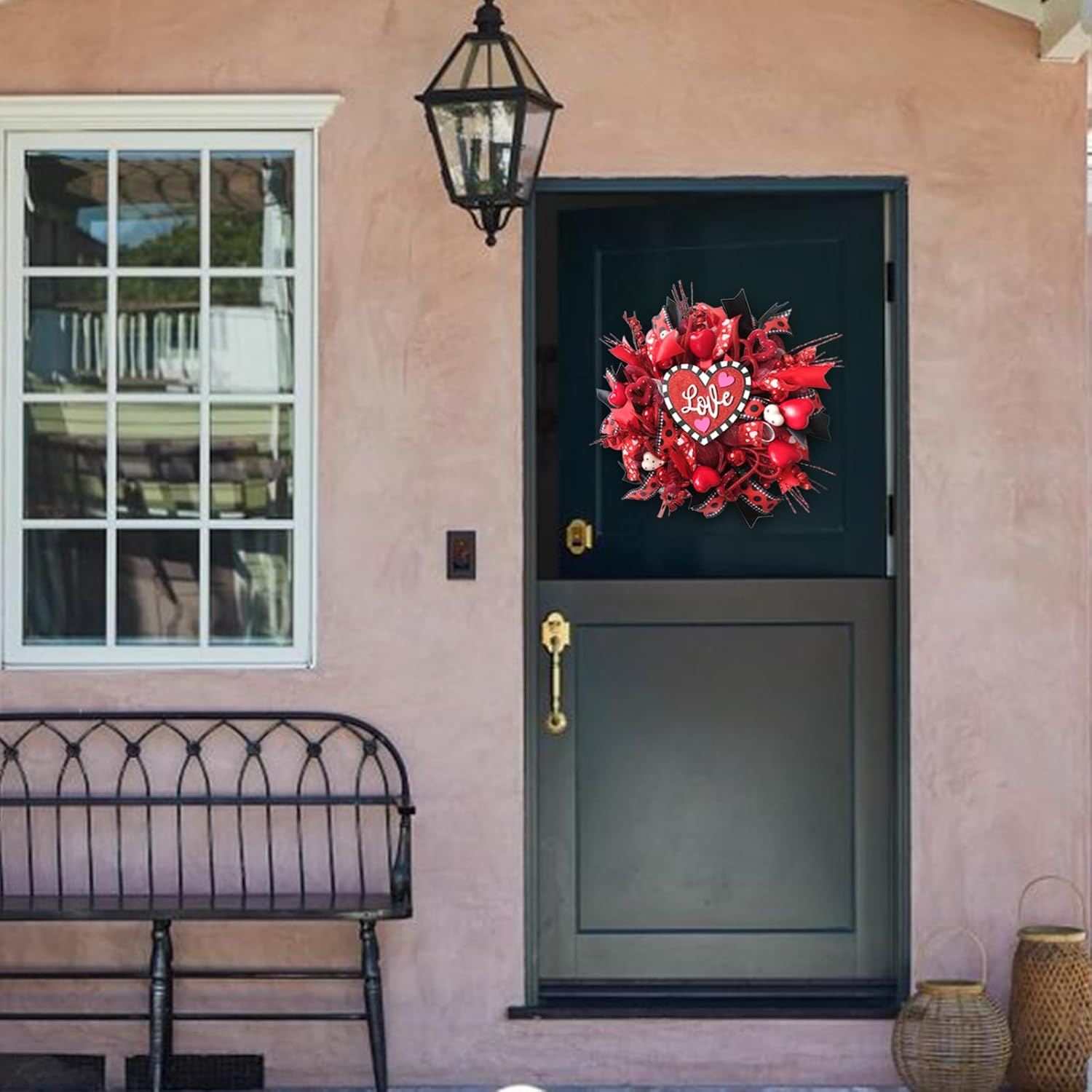 18 Inch Valentines Mesh Wreath for Front Door Artificial Red Rose Heart Valentines Day Decoration Wreath with Love Board for Home Wedding Anniversary Indoor Outdoor Decor - Image 7