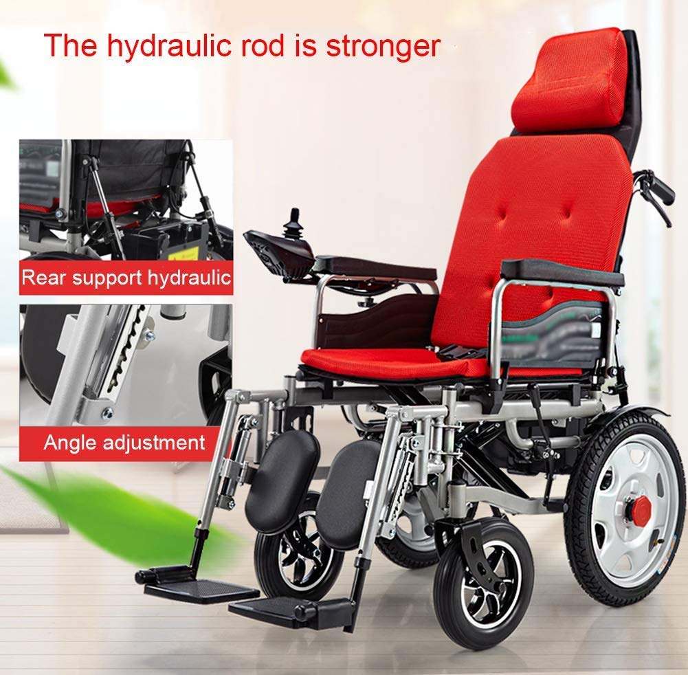 Silla de ruedas eléctrica plegable y ligera con reposacabezas, silla de ruedas motorizada portátil para adultos y personas mayores, ayuda de movilidad cómoda para viajes y uso diario