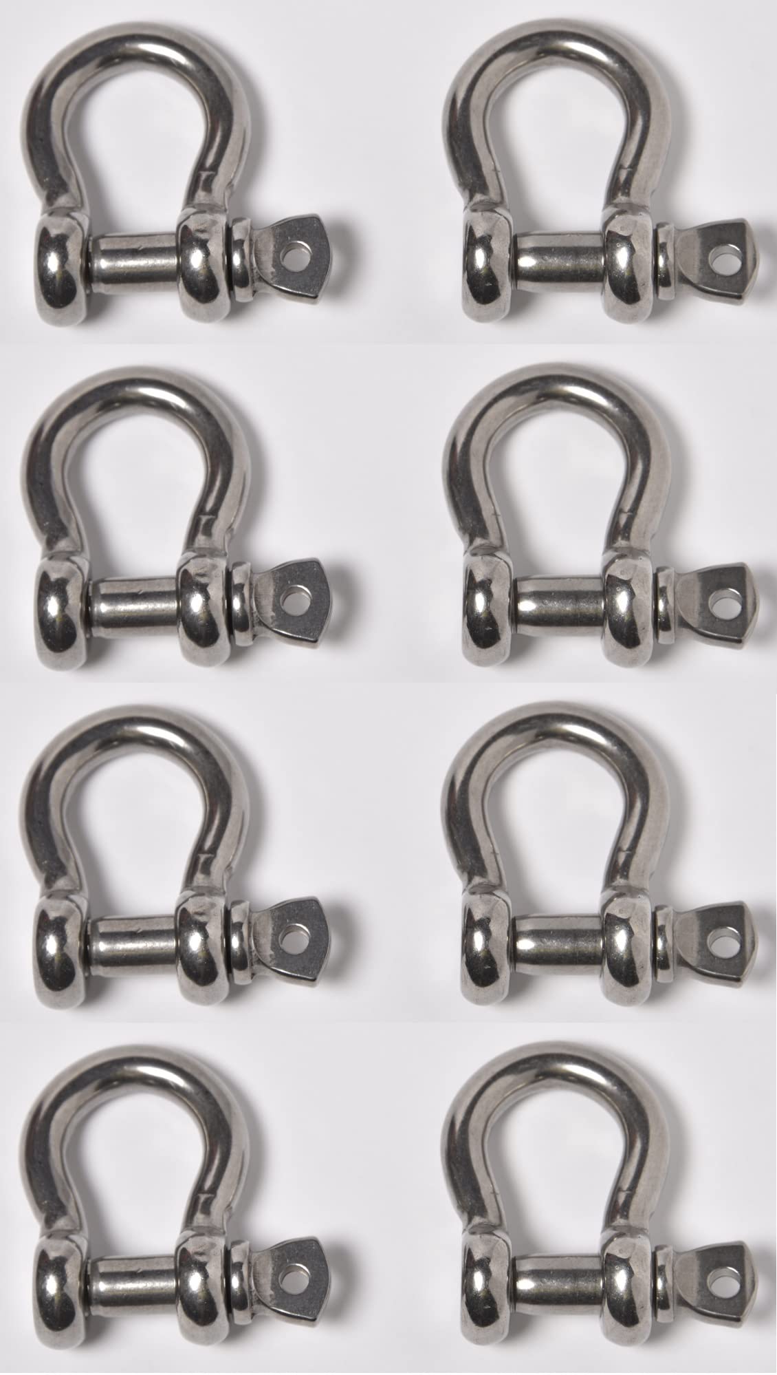 Hi-Gear 316 Stainless Steel 8mm Marine Bow Shackle, D Ring Screw Pin Clevis Heavy-Duty, 1,300 lbs Working Load Limit, Lifting, Rigging and Recovery, 5/16'' Diameter, Package of 8