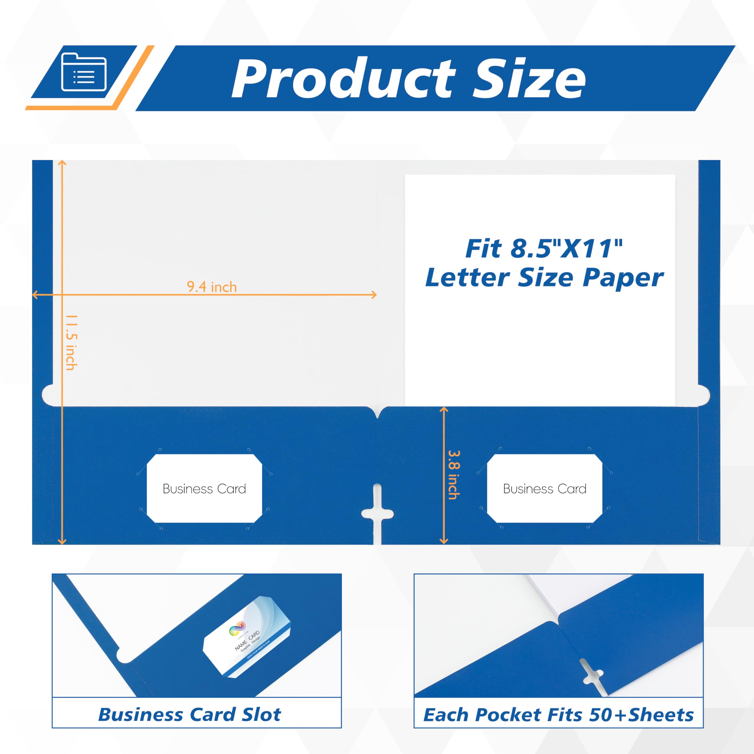 Dokumentenmappen mit 2 Fächern, zwei Taschen, mit Visitenkartenschlitz, blau, Briefgröße, Papierordner mit Taschen für Schule, Büro, Zuhause, Geschäft, 50 Stück